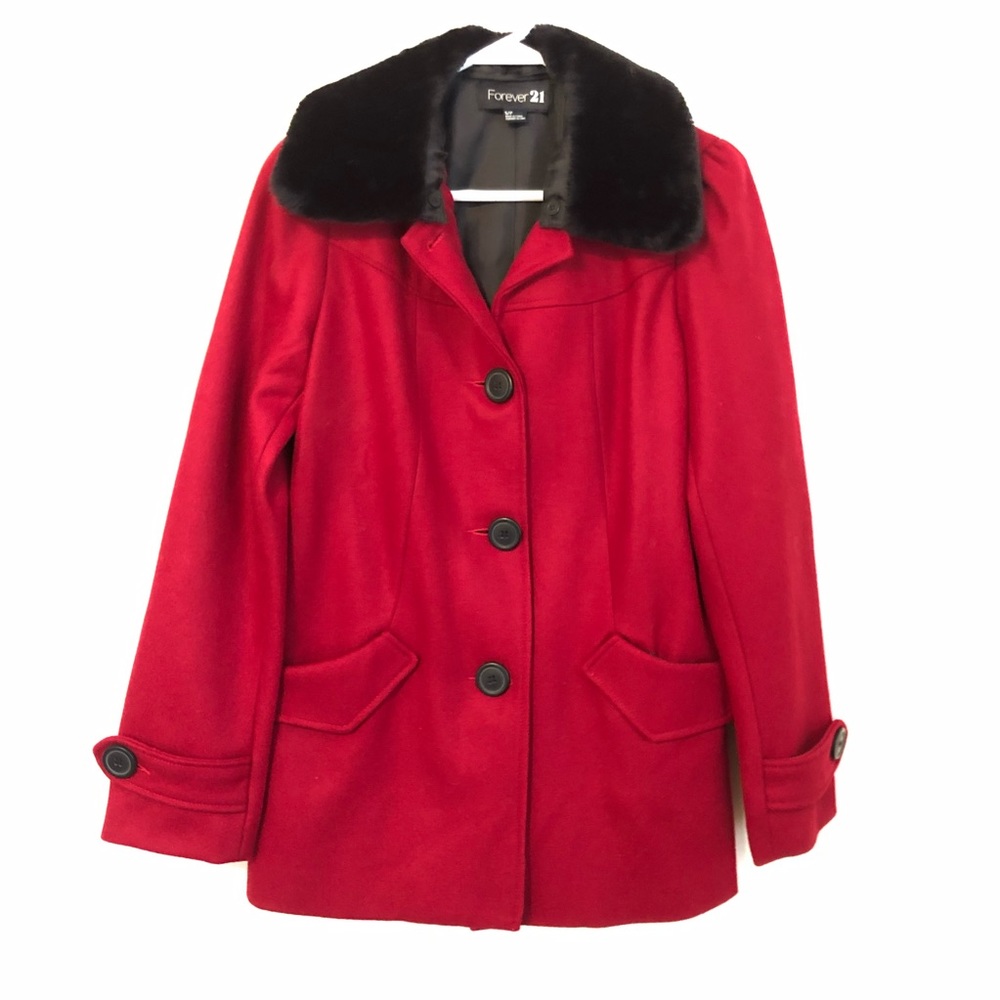 Forever 21 Wool Coat Faux Fur Small